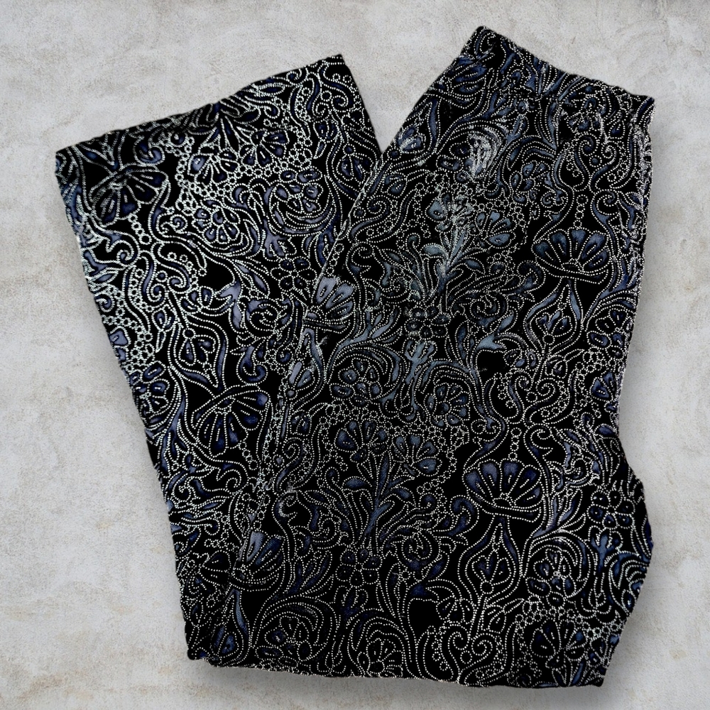 Black velvet paisley print embroidered pants